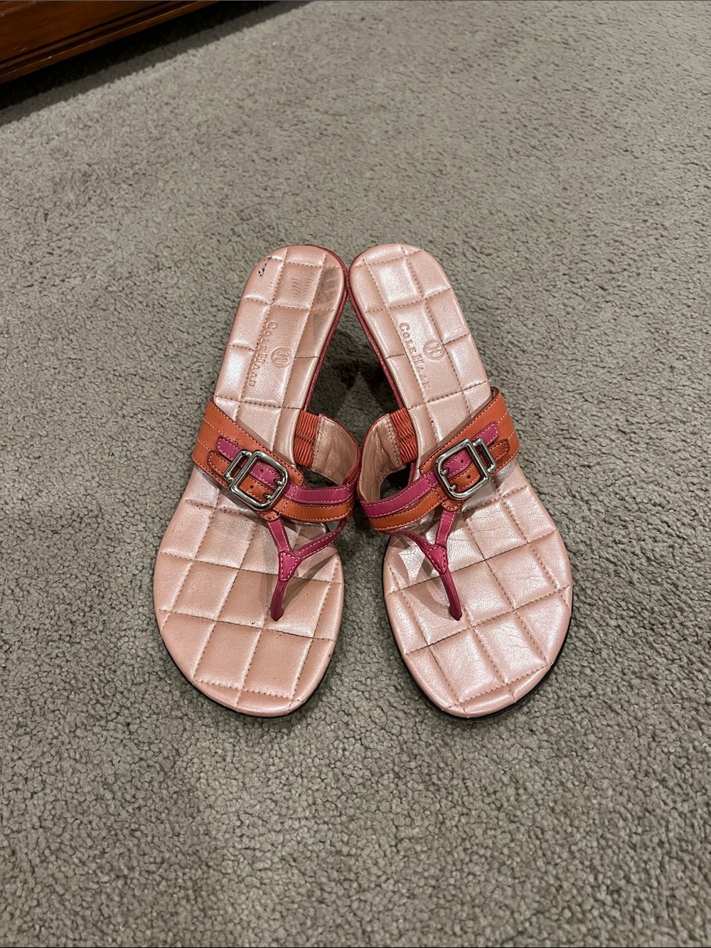 Cole Haan Quilted Footbed Sandals with Hot Pink & Orange Buckle Straps